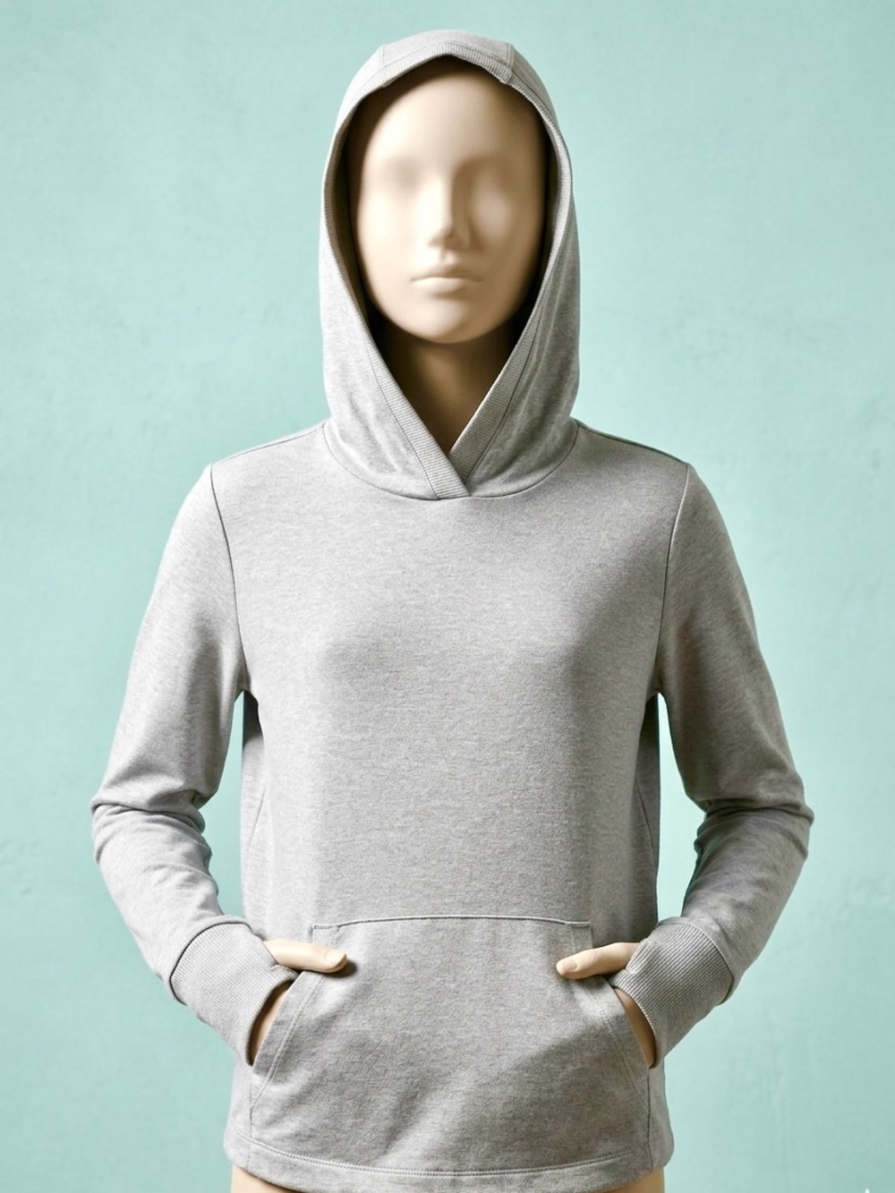 Athleta Girl Grey Renew Hooded Top Long Sleeve Pullover Size L 12 - Picture 2 of 7